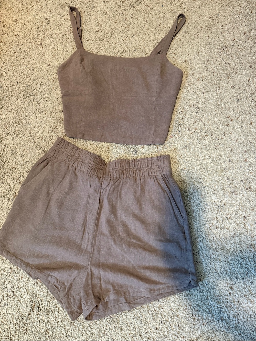 Two-Piece Gentle Fawn Brown Linen-blend Tank & Shorts Set